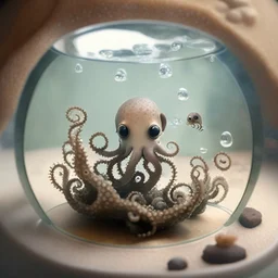 A cute little oktopus in a small circular fish tank.