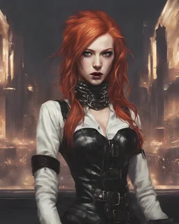 ARCH ENEMY Alissa White-Gluz ginger hair vampire with fangs biting a female's neck, romantic Alexandra "Sasha" Aleksejevna Luss render eye candy style city oil paiting by artgerm display style dream, symptom, image artgerm display style punk anarchists Gustav Klimt style artgerm display in the Miami Vice the 2024th century t shirt on