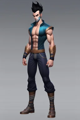 Full Body, Male Tiefling Body like Vegeta, boxer, street outfit