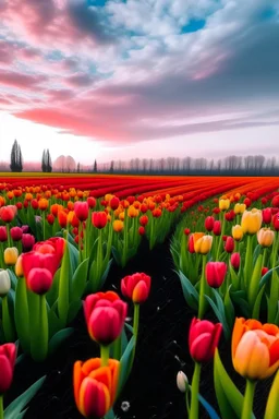 Buat taman bunga tulip diatas langit yang cantik, full hd, aesthetic