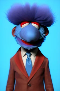 Waist up muppet Portrait, joe Biden as muppet doll, Blue suit, photo studio, blue background, unreal engine 5, concept art, art station, god lights, ray tracing, RTX, lumen lighting, ultra detail, volumetric lighting, 3d.