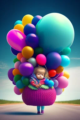 Carry a little girl home my trusted balloons, colorful, surrealism