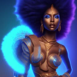 full body shot, masterpiece, best quality, black skinned, sparkling eyes, long hair, gourges Goddess of Africa,fluorescent skin,blue-dark makeup,synthwave, indigo, highly detailed body, sun light, 4K, RAW, depth of field, high contrast, realistic details, 24mm