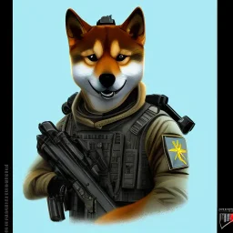 Doge, the shiba inu, as a US army black ops soldier