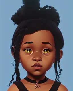 Portrait of a sweet black toddler witch girl with long black curly hair