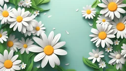 Beautiful spring nature background with 3d flower chamomiles. Stylish modern creative floral wallpaper. Greeting or invitation card. Vector illustration