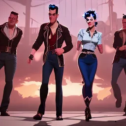 a realistic photo of a 1950s Greaser rockabilly band