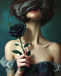 painting of a woman holding a black rose , surrealist painting, surrealist artwork, emotional surrealist art, abstract surrealist, a surrealist painting, surrealist art , abstract surrealism, abstract surrealism masterpiece, surreal painting, contemporary surrealism, magically shaped surrealism