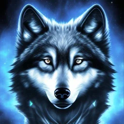 cool black wolf and blue flames around him