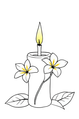 outline art for square Heart Candle Plumeria coloring page for kids, classic manga style, anime style, realistic modern cartoon style, white background, sketch style, only use outline, clean line art, no shadows, clear and well outlined