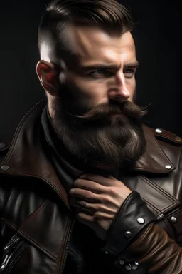 Masculine leather man with beard