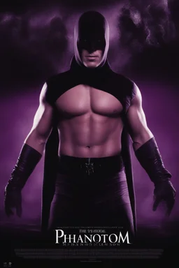 Movie Poster - ((("THE PHANTOM"))), extremely thick, muscular, 6'6'' 18-year-old Billy Zane with extremely exaggerated muscles as the Phantom, long-sleeved, textured, padded purple cotton bodysuit with skintight, formfitting textured purple cotton cowl with ((black eye mask)) and widow peak, black gloves and wrist gauntlets, black boots, double holstered utility belt, skull-shaped belt buckle, glowing, white eyes, standing next to his white horses, captured in a breath-taking explosion of color,