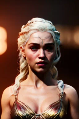 Body Beautifull Daenerys Targaryen, closed eyes, rtx, reflection, 8k, glow, winning photography, caustics