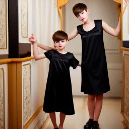 Russian short hair beautiful tomboy boyish boylike short man's haircut boyish features shortcut in black girlish nightgown in hotel