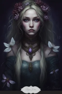 Blonde hair Water lilies long hair night Fairy princess rapunzel hair queen crown dragonflies fireflies elven tiara flowers fairy wings gothic purple burgundy dark red