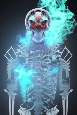 Futuristic Neon crystal skeleton samurai smoke glass fire water