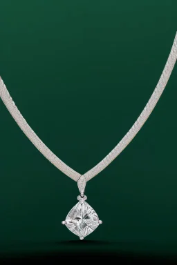 nice diamond and white gold necklace on manquin stand in luxury environment