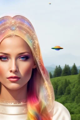 ufos rainbows,beautifuls paysages, fantastic colours,cosmic woman ,beautiful ufos rainbow, admiral from the future,