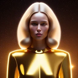 beautiful cosmic golden woman, long hair, nice smiling, magic glamour make up, delicate colors, beautiful glamour galactic golden dress, ultra sharp focus, 8k, unreal engine 5, extremely sharp detail, light effect, soft light atmosphere of a spaceship, smooth, full of details, face in front, complete vision of body