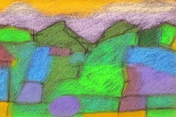 Pastel sketch of English countryside in the style of Paul klee