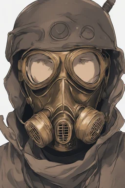 A portrait of a warrior, a bronze metal gas mask, an anime