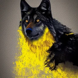 Black wolf with yellow and red