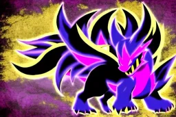 legendary pokemon. Dark type. Mythical. Chaos. Nightmares. Black and purple colors. Night God. creature.