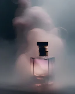 generate me an aesthetic photo of perfumes for Perfume Bottles in a Misty Atmosphere