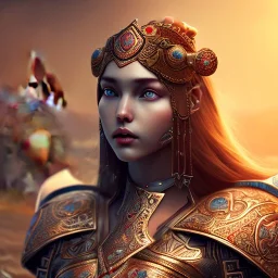 portrait of a warrior with ottoman beautiful girl themed armour, extremely detailed, UHD, 8k,The close-up camera effect,sharp focus, perfect position,hyperphotorealistic, unreal engine 5, octane render