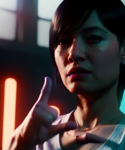 Ultra Realistic image portrait, medium shot view, woman making the fuck you finger gesture, highly detailed, unreal engine 5, RTX, ultra detail, volumetric lighting, finely drawn, high definition, high resolution.