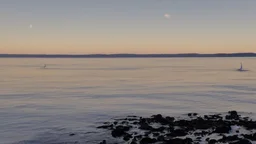 evening calm atmosphere and solitude, lake + moon, on the horizon + a lot of wind