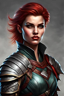 human female dungeons and dragons warrior with shortred hair realistic