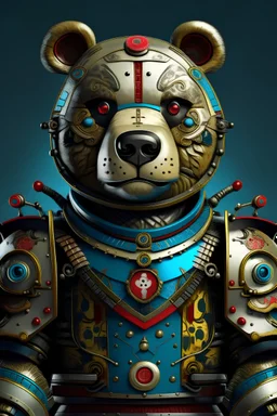 Robot bear Samurai portrait