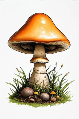 coloured outline pencil sketch of a steampunk mushroom