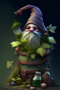 gnome with sack of herbs and healing potions