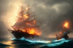 old ship fire lightning