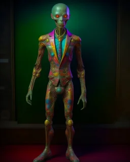 Full body alienígena antropomorfico humanoide con traje y corbata arte ilustración impresionista calidad ultra hiperdetallado intrincado maximalista 12k