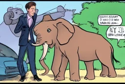 Sebastian Kurz with an elephant. Comic style