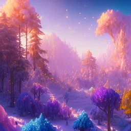 blue gold and violet landscape with multicolored crystals falling from the sky, full of details, smooth, bright sunshine，soft light atmosphere, light effect，vaporwave colorful, concept art, smooth, extremely sharp detail, finely tuned detail, ultra high definition, 8 k, unreal engine 5, ultra sharp focus