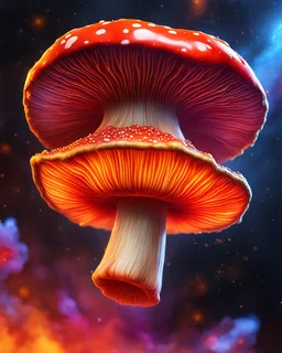 A single weird floating mushroom house in space. Red orange yellow cosmic, deep space nebulas. Detailed gloss Painting, bright color, fantastical, intricate detail, splash screen, hyperdetailed, insane depth, concept art, 8k resolution, trending on Artstation, Unreal Engine 5, color depth, backlit, splash art, dramatic, High Quality Whimsical Fun Imaginative, good composition