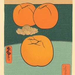 Ukiyo-e style illustration of three peaches stilllife