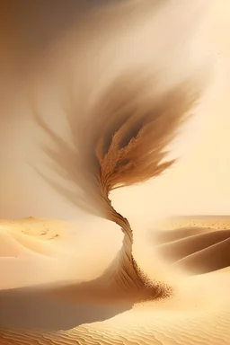 portrait for desert sand make dust look like whirlwind shape of tree with sun light