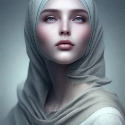 close up portrait of fog as woman in hijab, fine detail, highly intricate, modern surrealism painting, defined cracks and breaks, high-quality, volumetric lighting, 8k, ultrahd, George Grie, Marco Escobedo, Igor Morski,Brian Froud, Howard Lyon, Selina French,