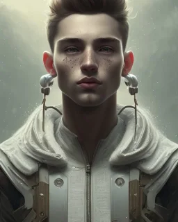 male, boy, cute, young, brown hair, brown eyes, freckles,, head and shoulders portrait, 8k resolution concept art portrait by Greg Rutkowski, Artgerm, WLOP, dynamic lighting hyperdetailed intricately detailed Splash art trending on Artstation triadic colors