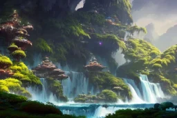 Art by Dylan cole and Eddie mendoza and darek zabrocki, Avatar concept art, pandora, hovering island with waterfall, magnificent landscape, ultra-wide angle, ultra realistic, digital painting, 8 k uhd, dynamic lighting, beautiful, sharp focus, ultra detailed, concept art