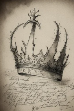 A sketch of an ancient legendary crown with strange text