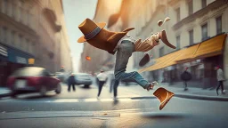 jumping on a hat on the street