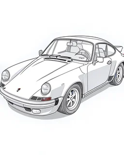 porsche 911, full car, white background, sketch style, no shadows, clear and well outlined