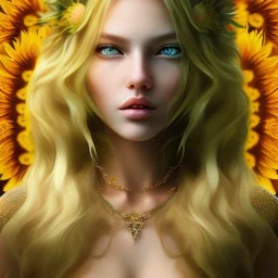 sunflower goddess green eyes long hair blond