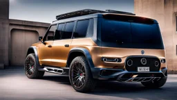 Cross between bugatti and a G-wagon, rear view